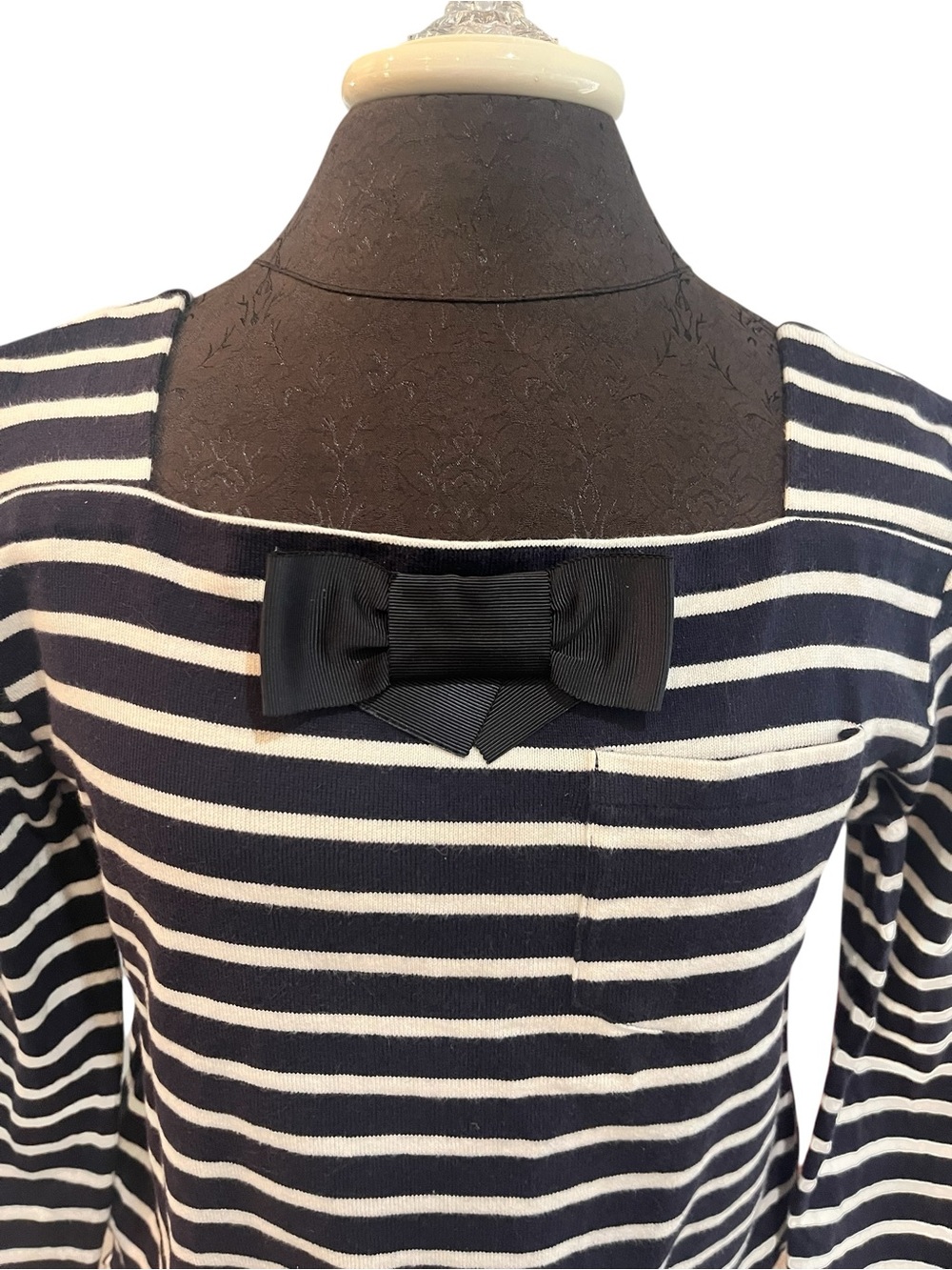 Petit Bateau Blue White Nautical Square Neck Top Cotton Knit Large - Picture 2 of 8